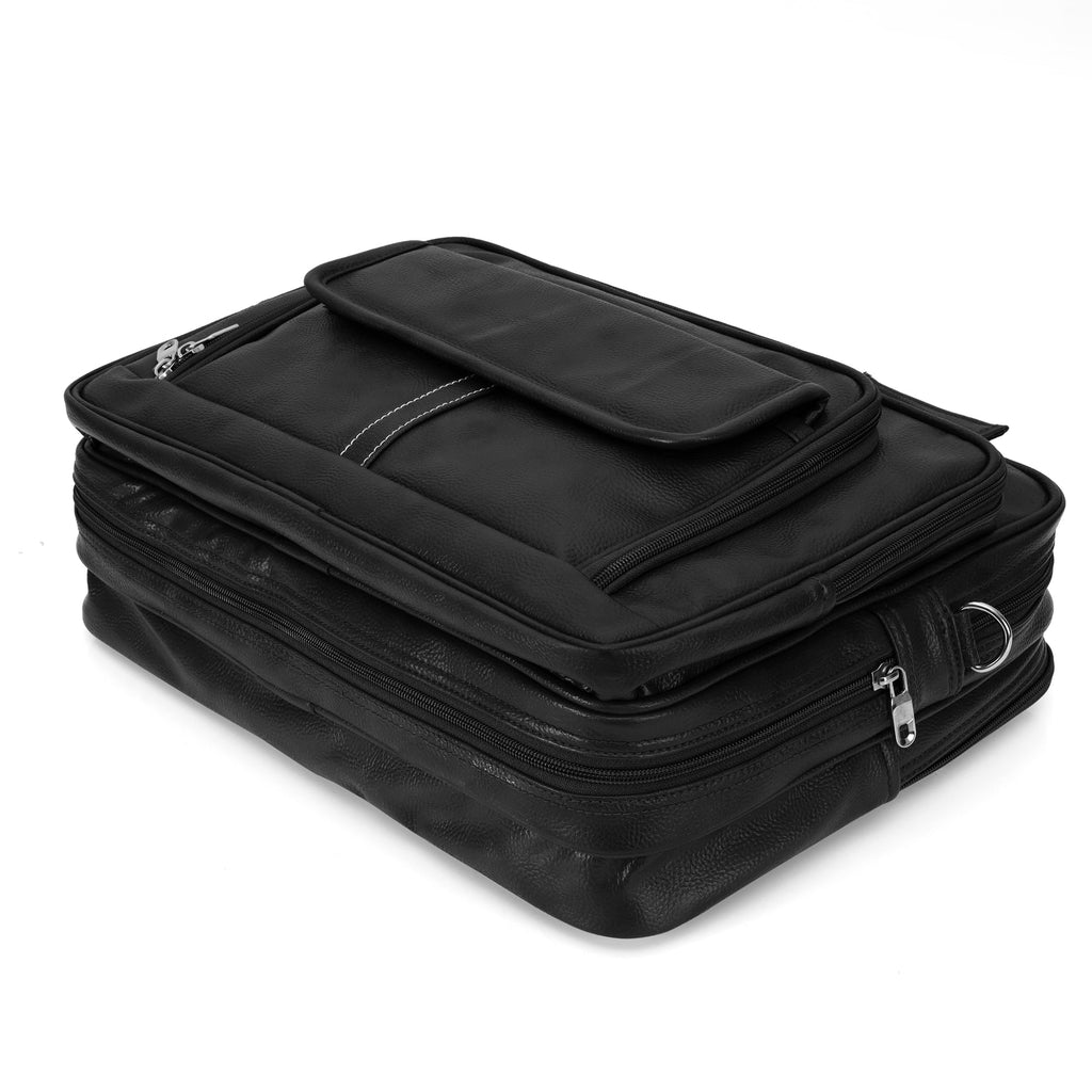 Midnight Black leather executive briefcase detail