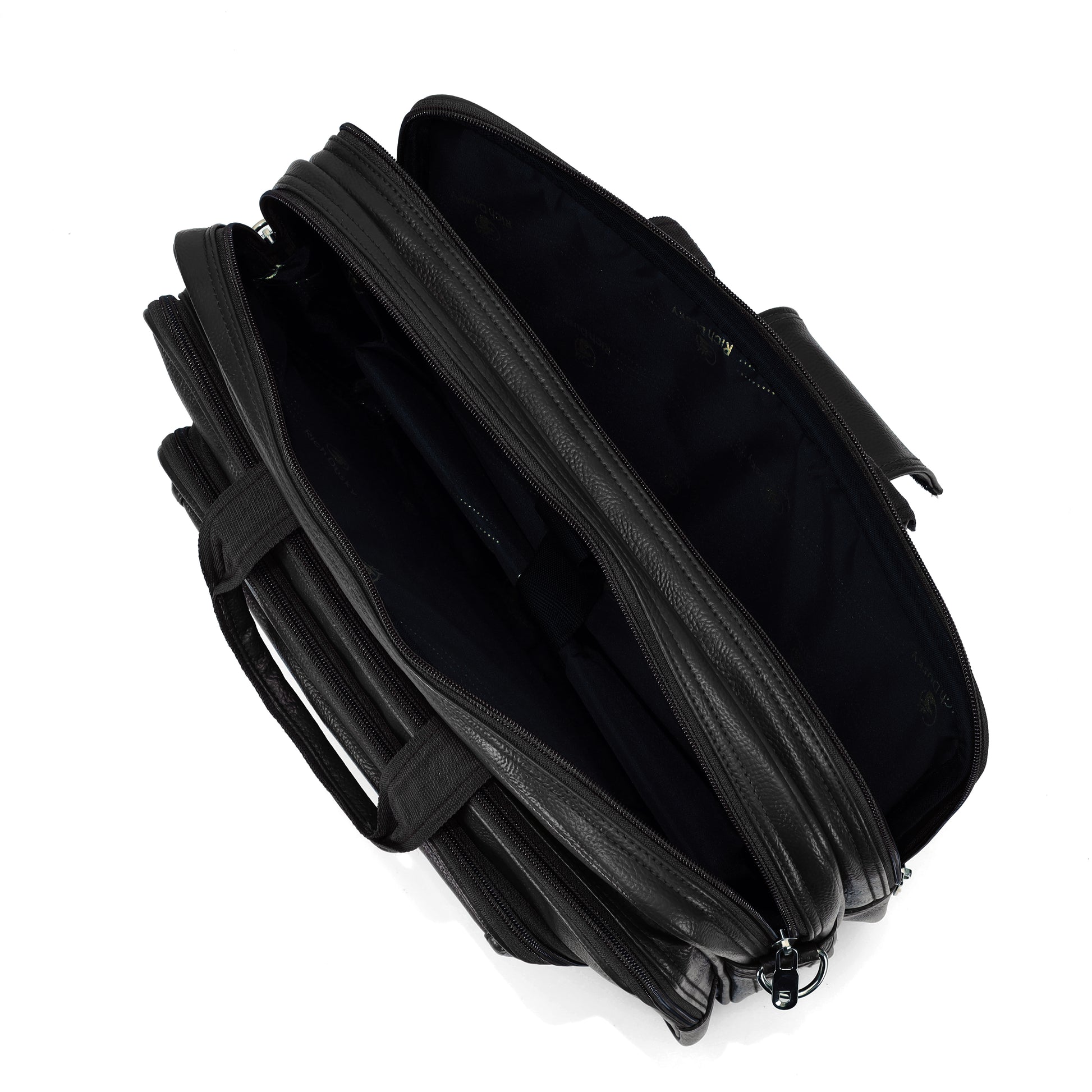 Midnight Black leather executive briefcase detail