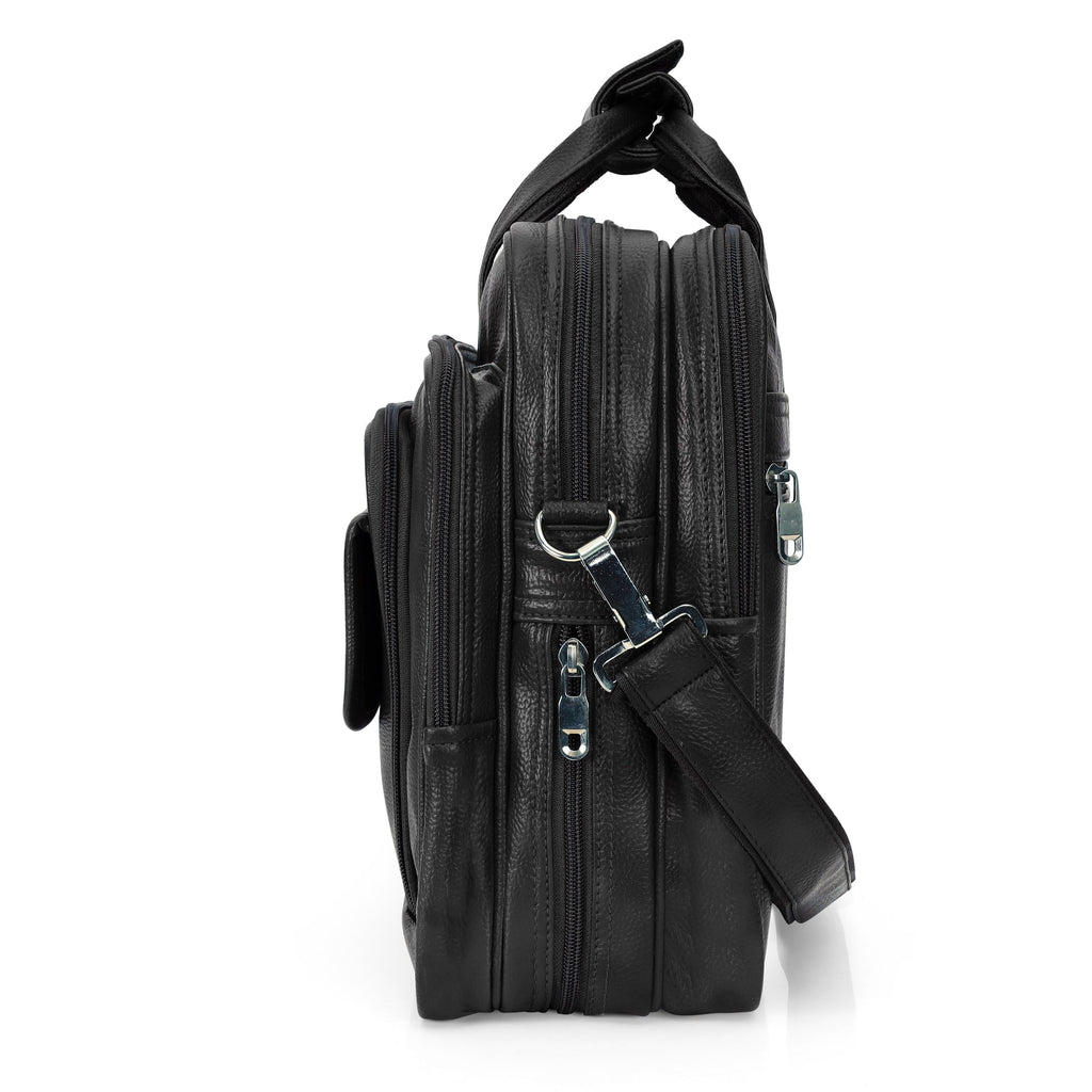 Midnight Black leather executive briefcase detail