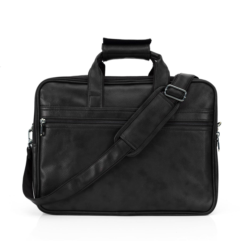 Midnight Black leather executive briefcase detail