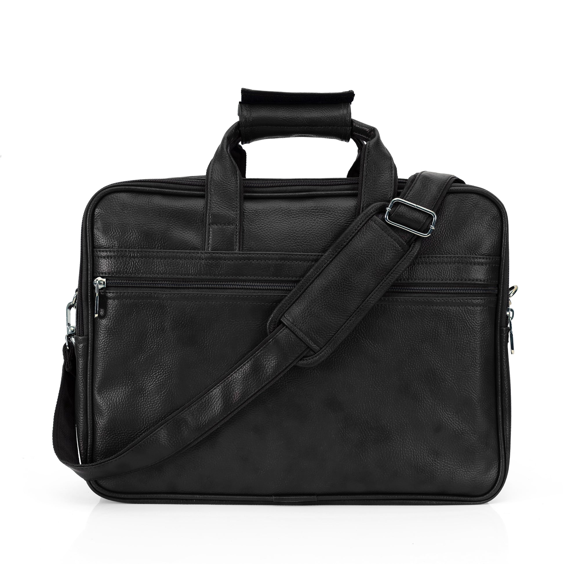 Midnight Black leather executive briefcase detail