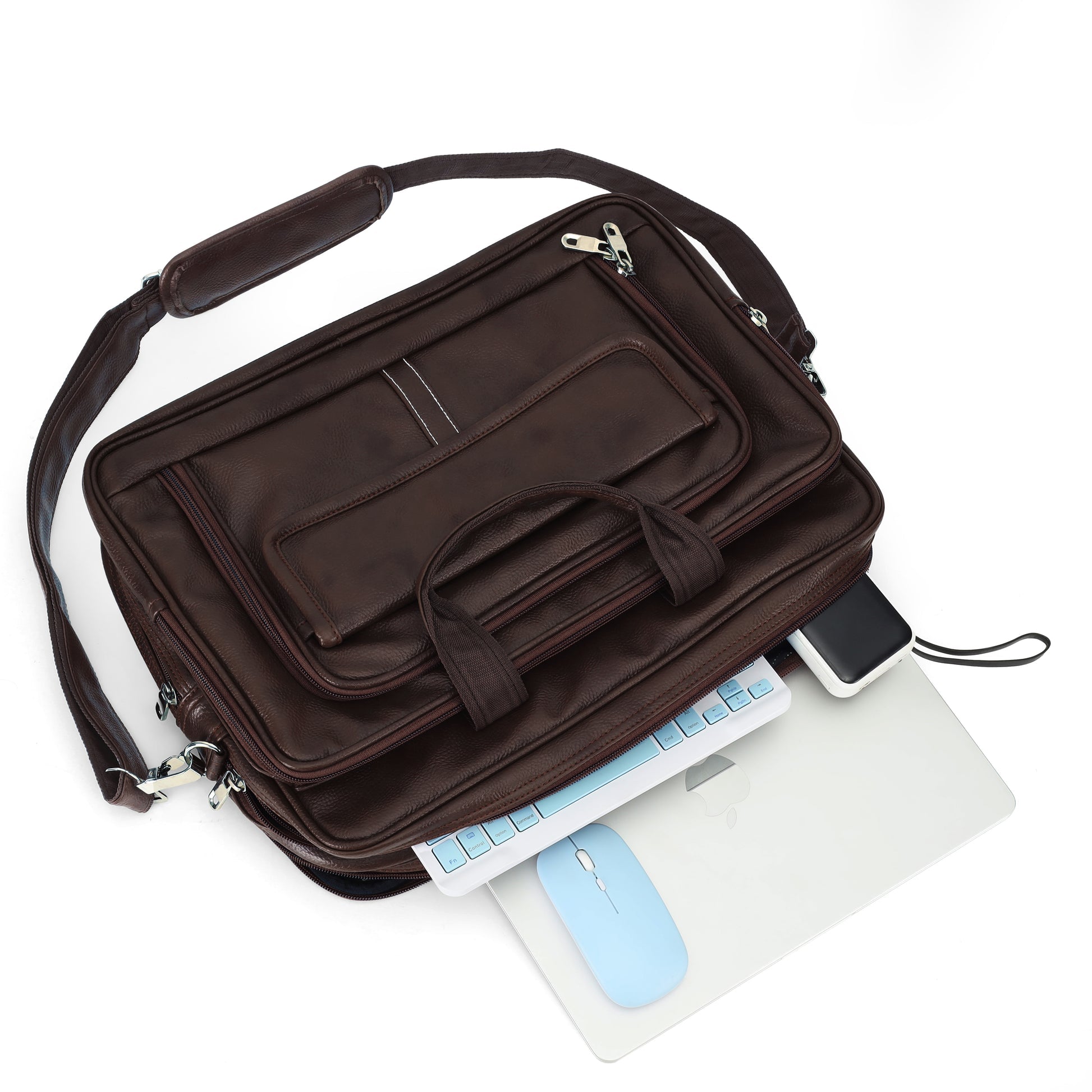 Dark Coffee Brown leather executive briefcase detail