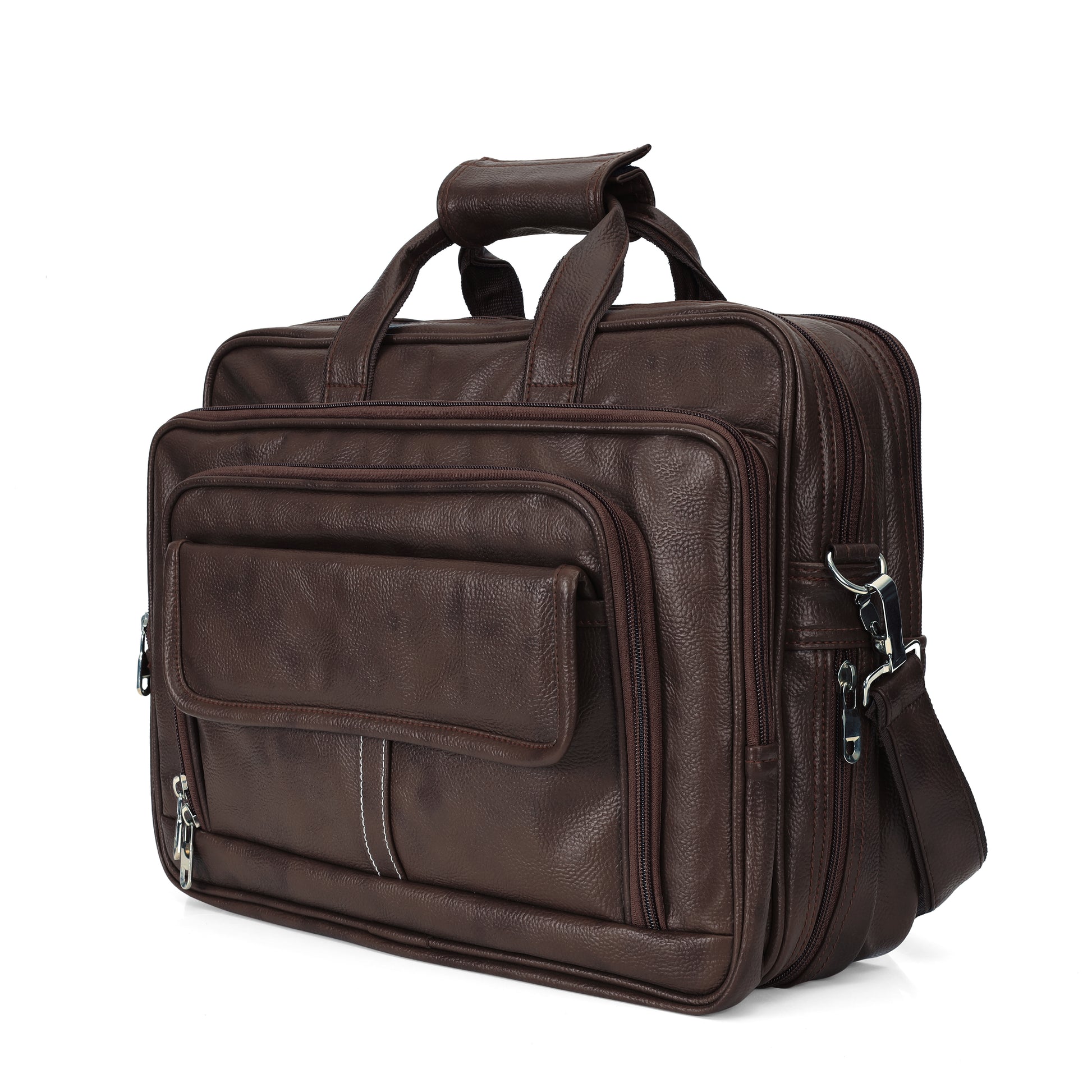 Dark Coffee Brown leather executive briefcase detail