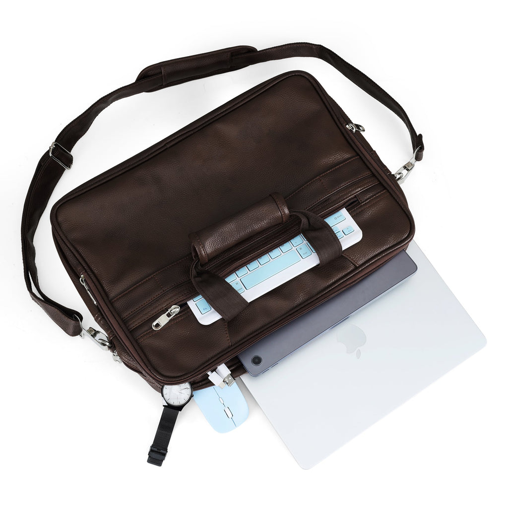 Chocolate Brown leather executive briefcase detail