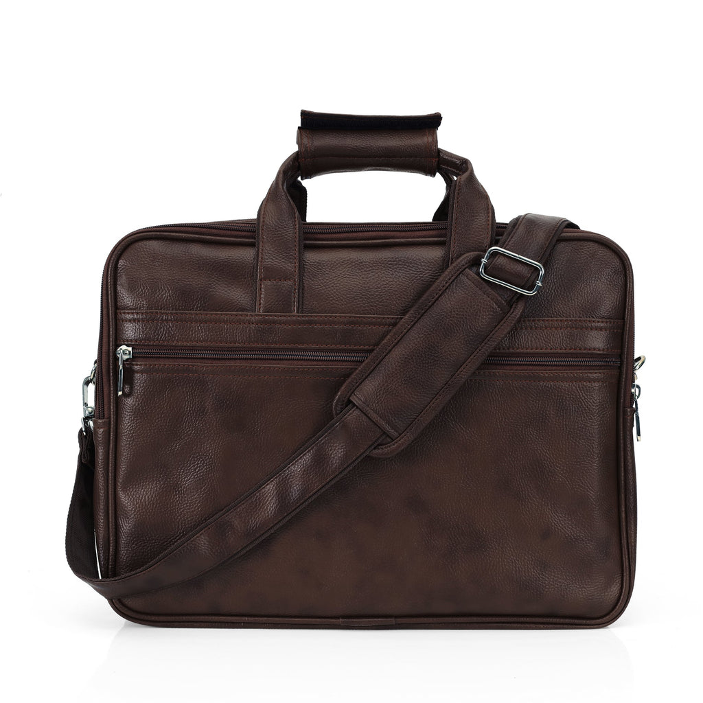 Dark Coffee Brown leather executive briefcase detail