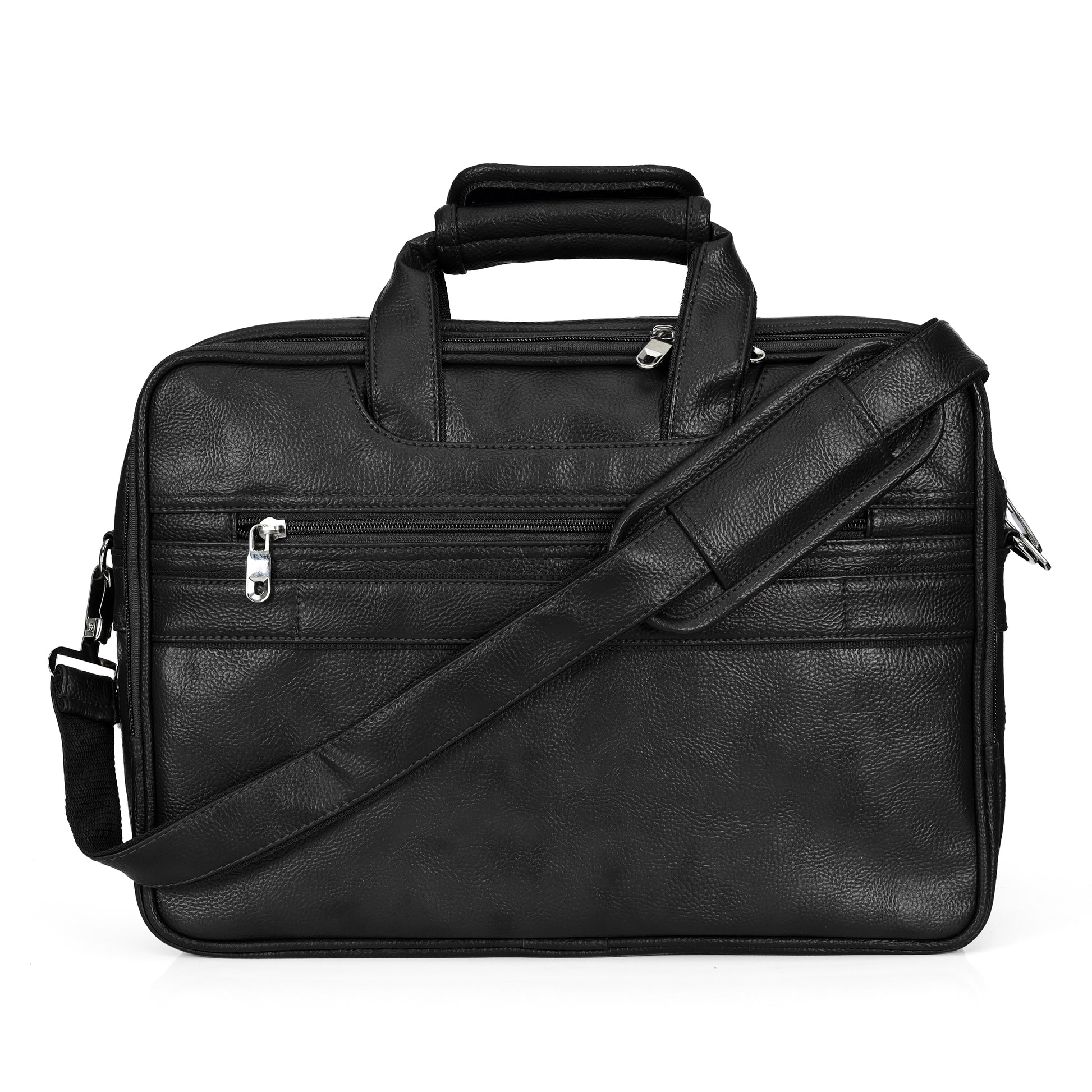 Midnight Black leather executive briefcase detail