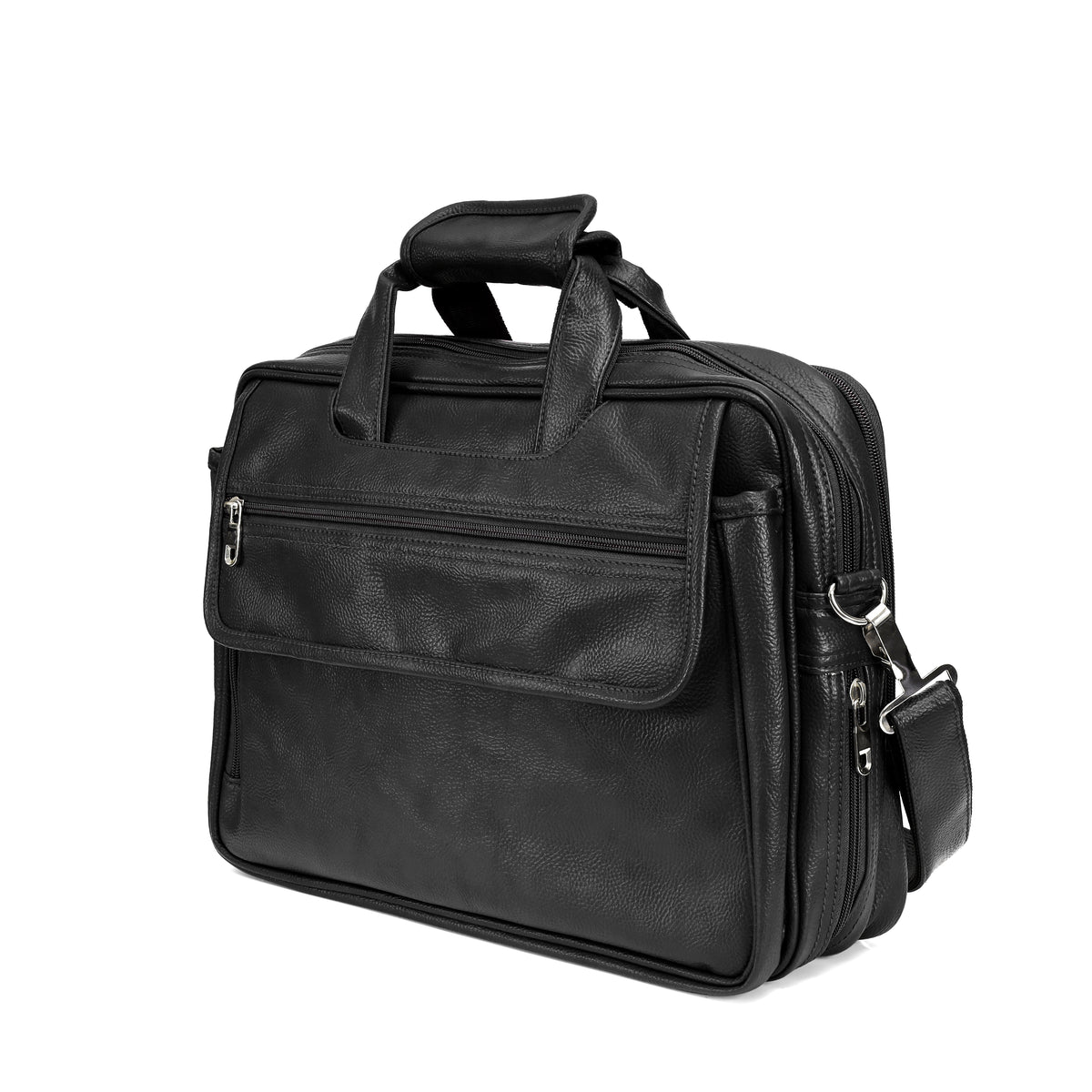 Midnight Black leather executive briefcase detail