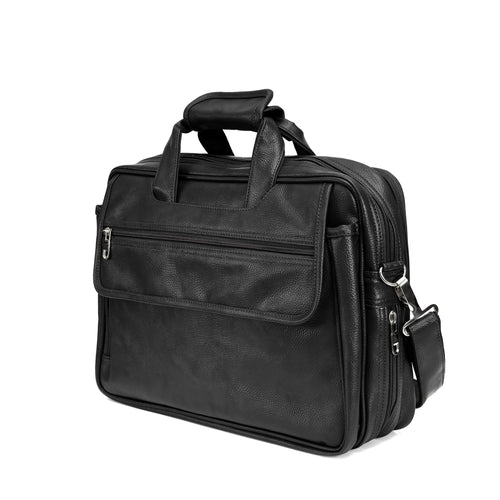 Midnight Black leather executive briefcase detail