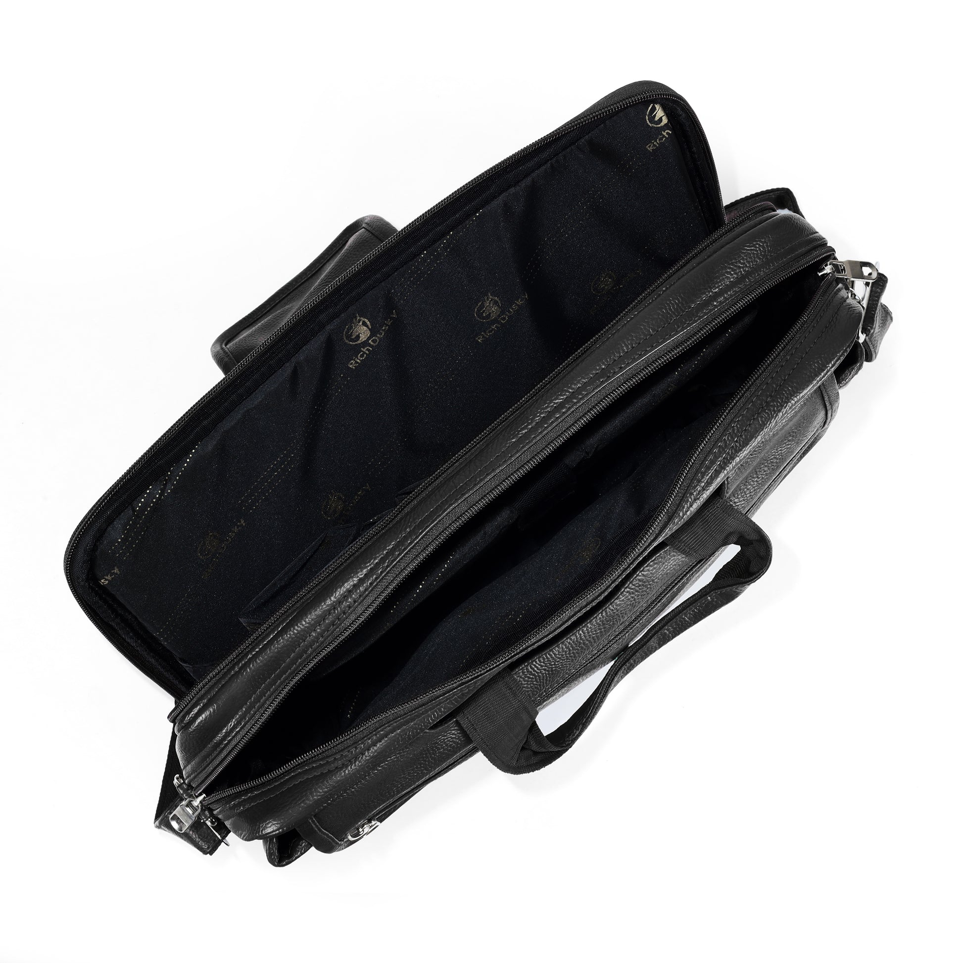 Midnight Black leather executive briefcase detail