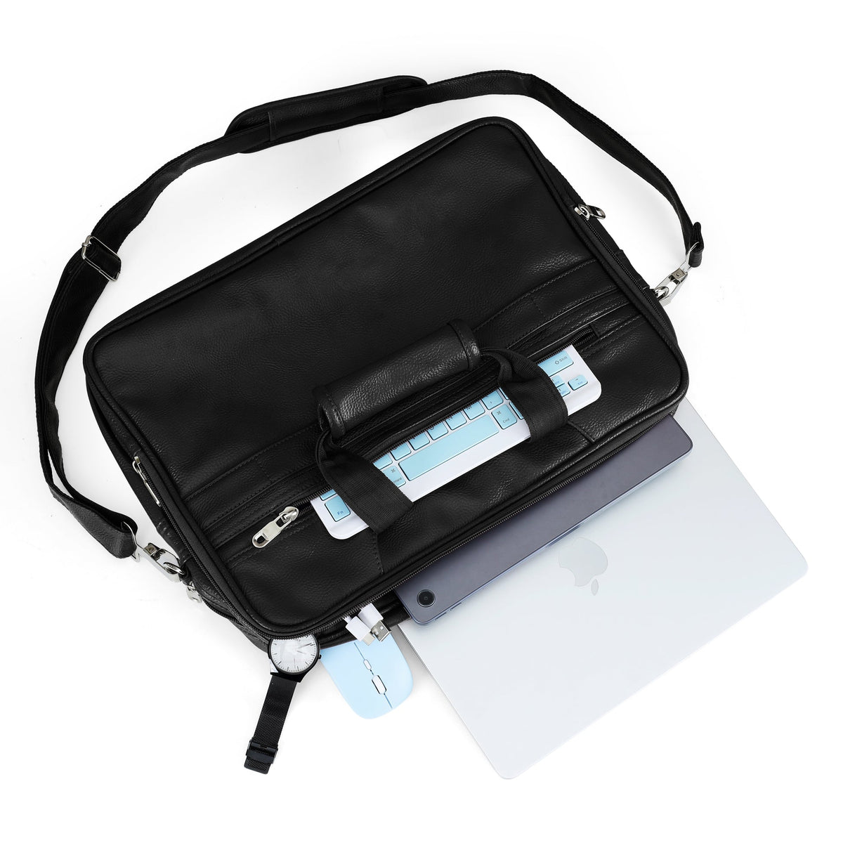 Midnight Black leather executive briefcase detail
