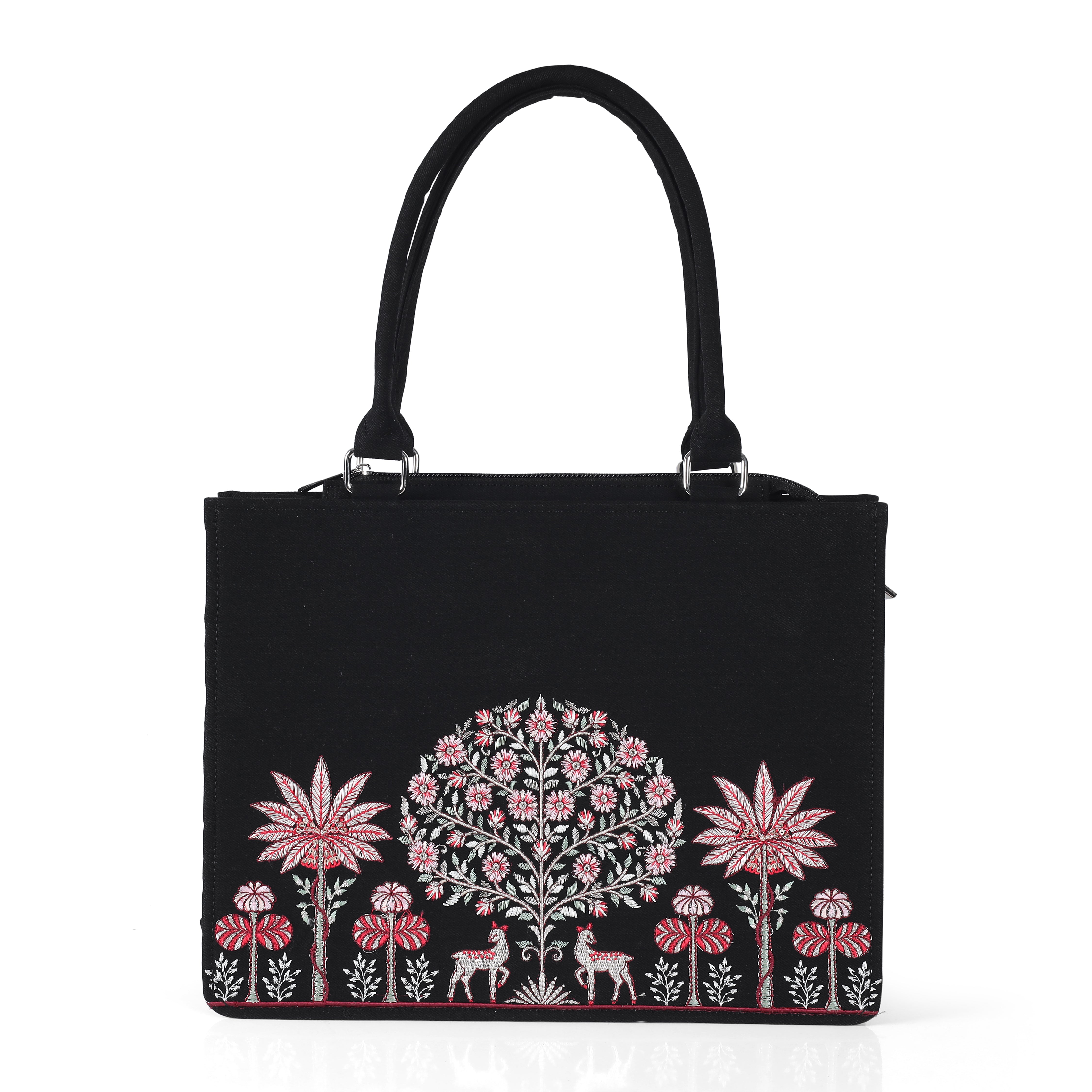 Majestic Tree of Life Embroidered Canvas Handbag