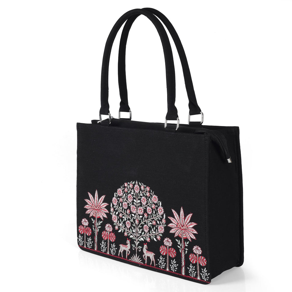 Majestic Tree of Life Embroidered Canvas Handbag
