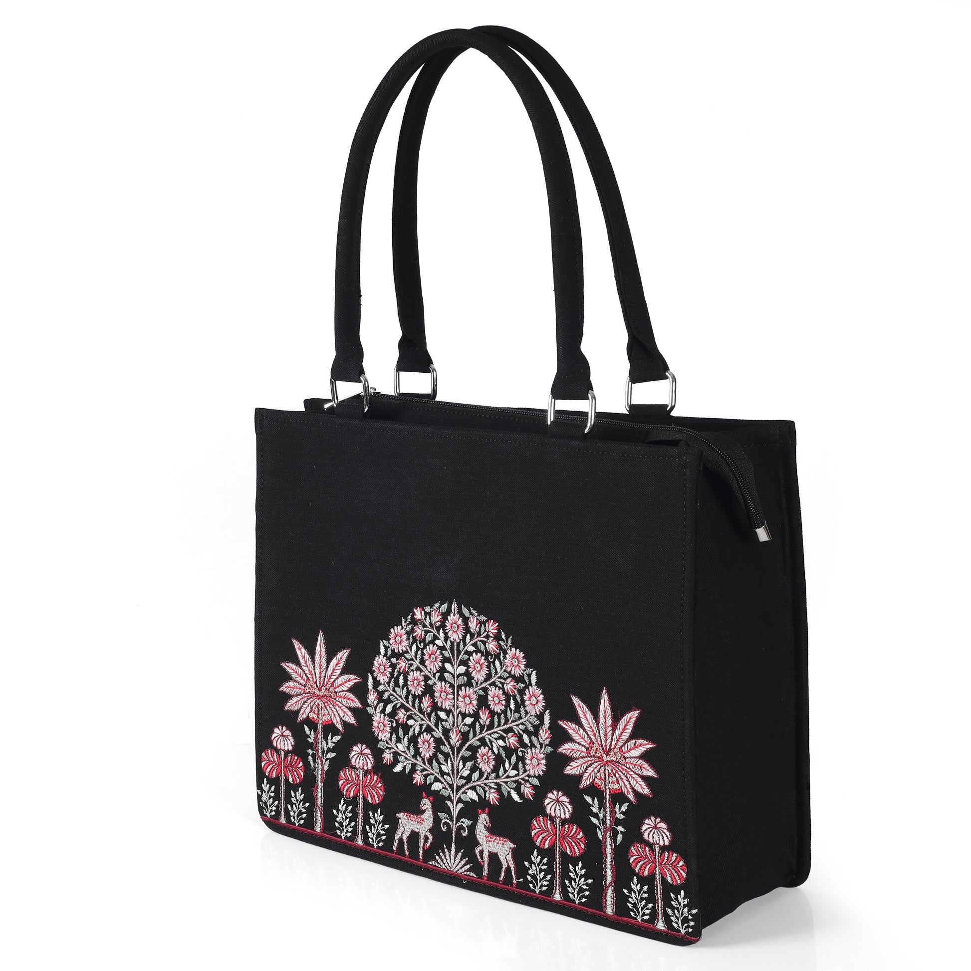 Majestic Tree of Life Embroidered Canvas Handbag