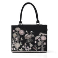 Elegant Black Crane & Lotus Embroidered Tote Bag