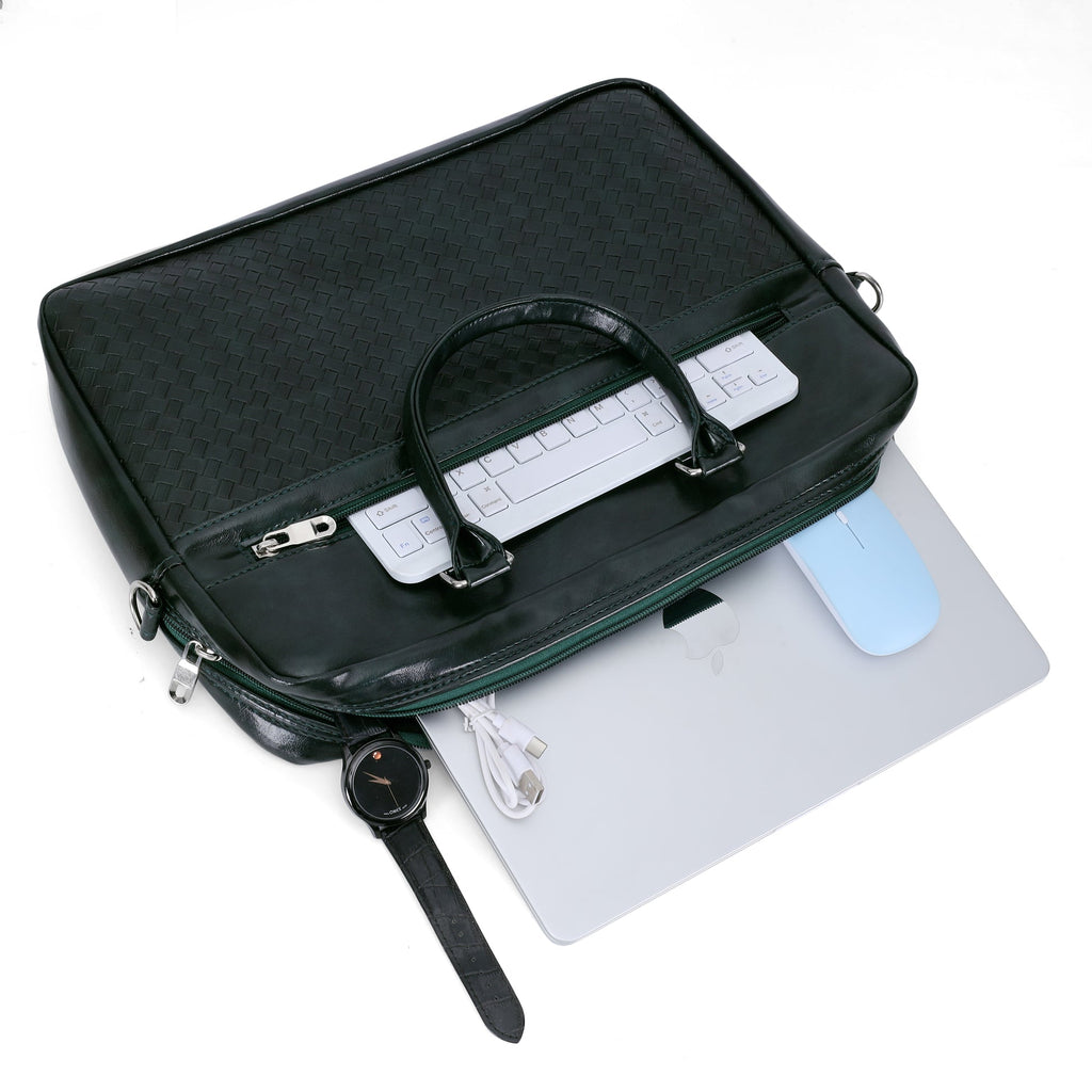 Premium Woven Pattern Laptop Bag (15") – Dark Green