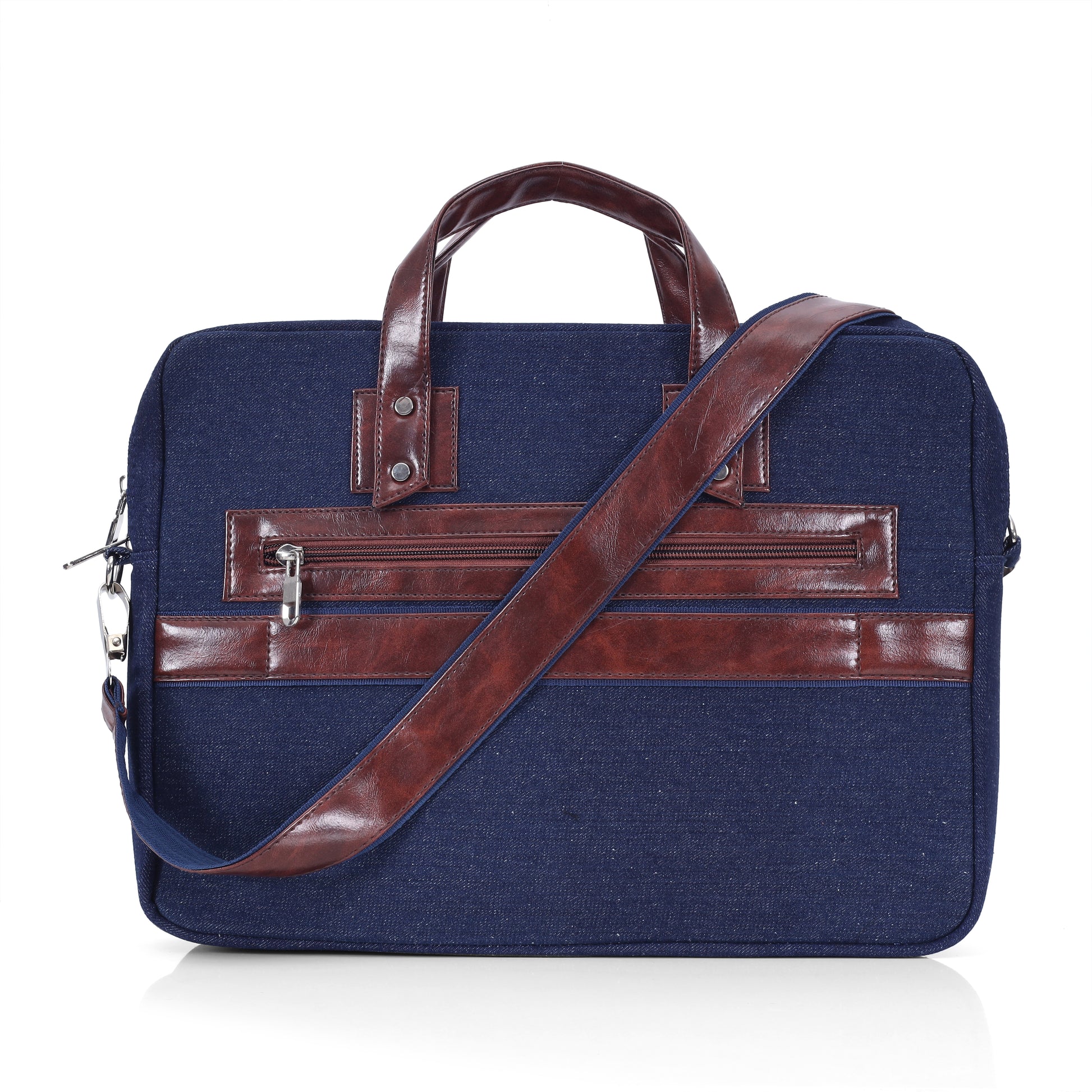Indigo Blue denim messenger bag detail