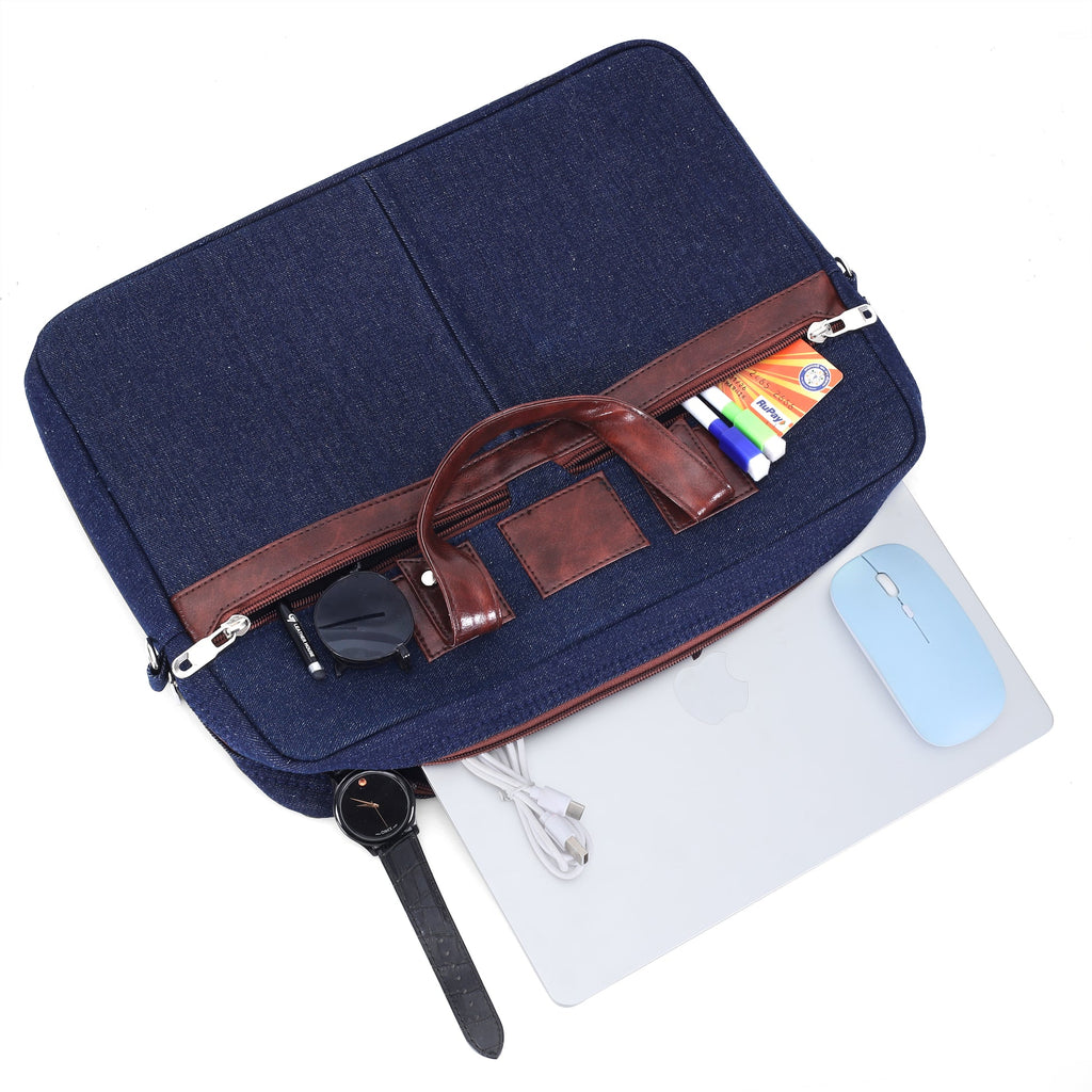 Indigo Blue denim messenger bag detail