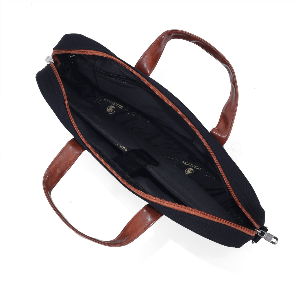 Midnight Black denim messenger bag detail