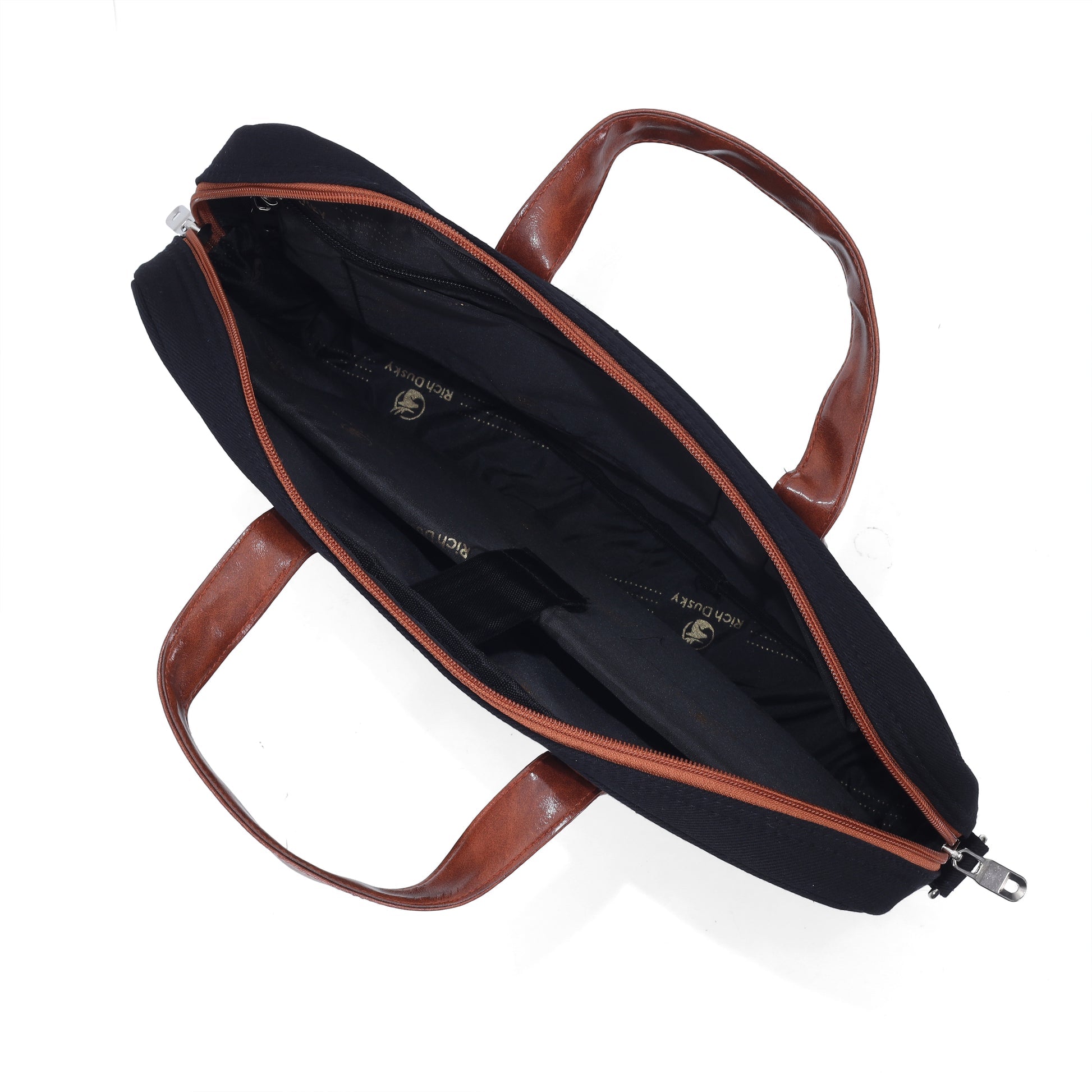 Midnight Black denim messenger bag detail