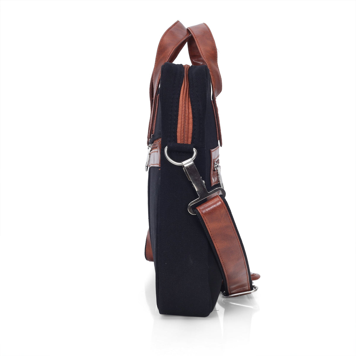 Midnight Black denim messenger bag detail