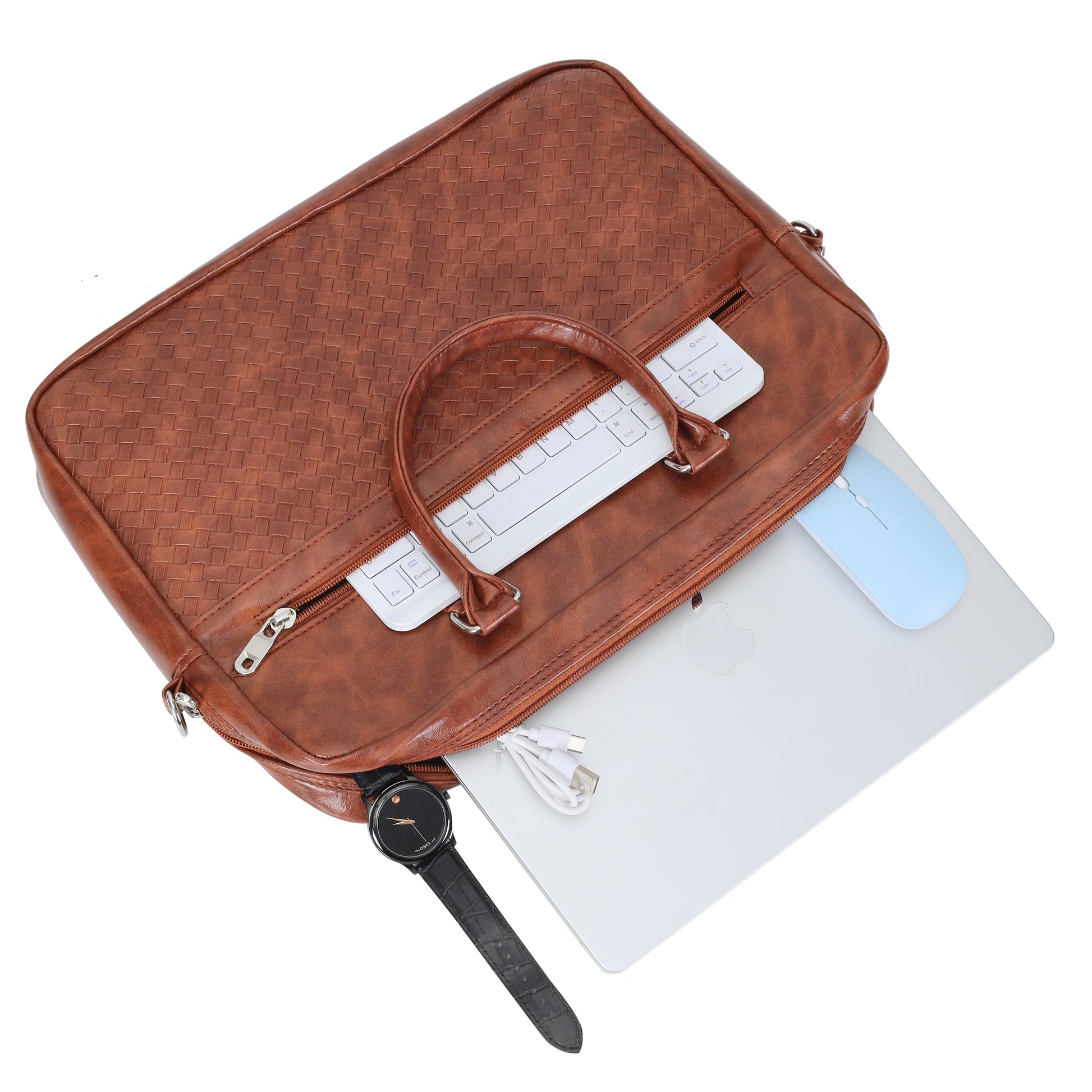 Premium Woven Pattern Laptop Bag (15") – Brown