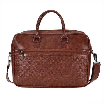 Premium Woven Pattern Laptop Bag - Tan Brown