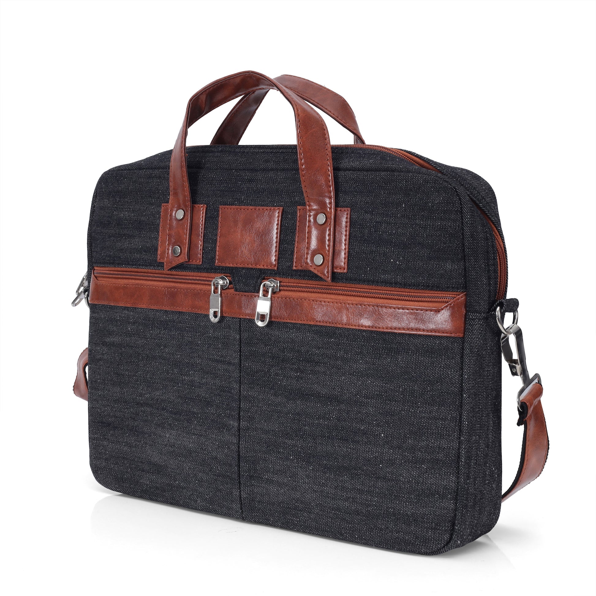 Charcoal Grey denim messenger bag detail