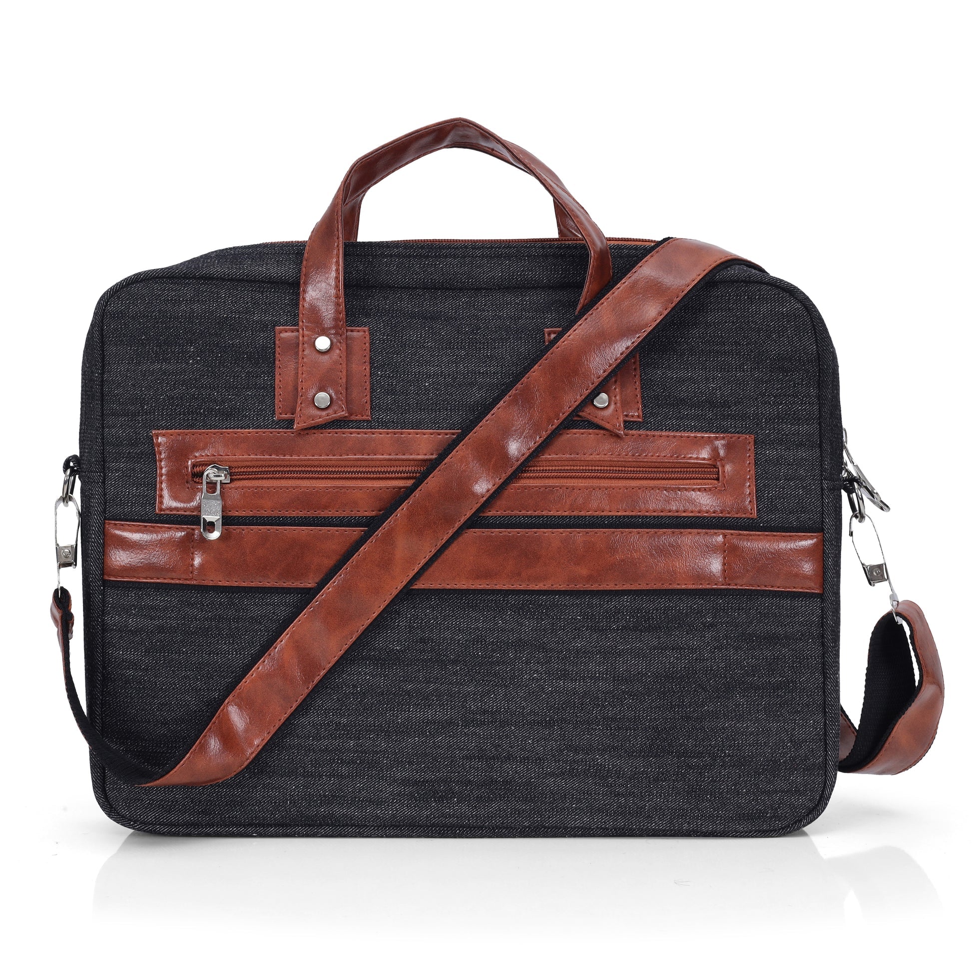 Charcoal Grey denim messenger bag detail