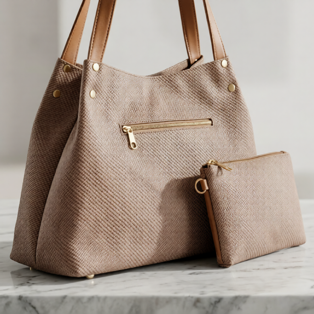 Luna Structured Tote Bag – Taupe