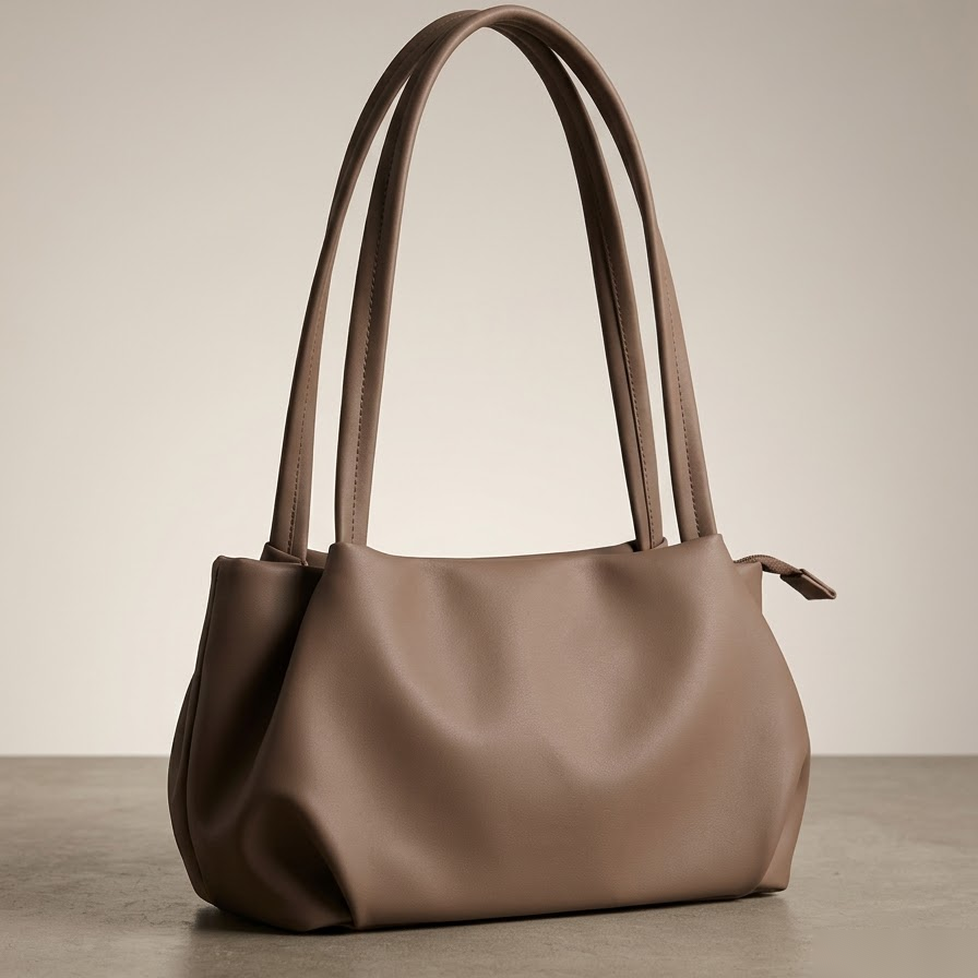 Taupe Vegan Leather Shoulder Bag
