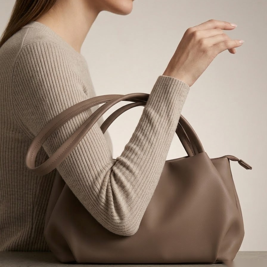 Taupe Vegan Leather Shoulder Bag