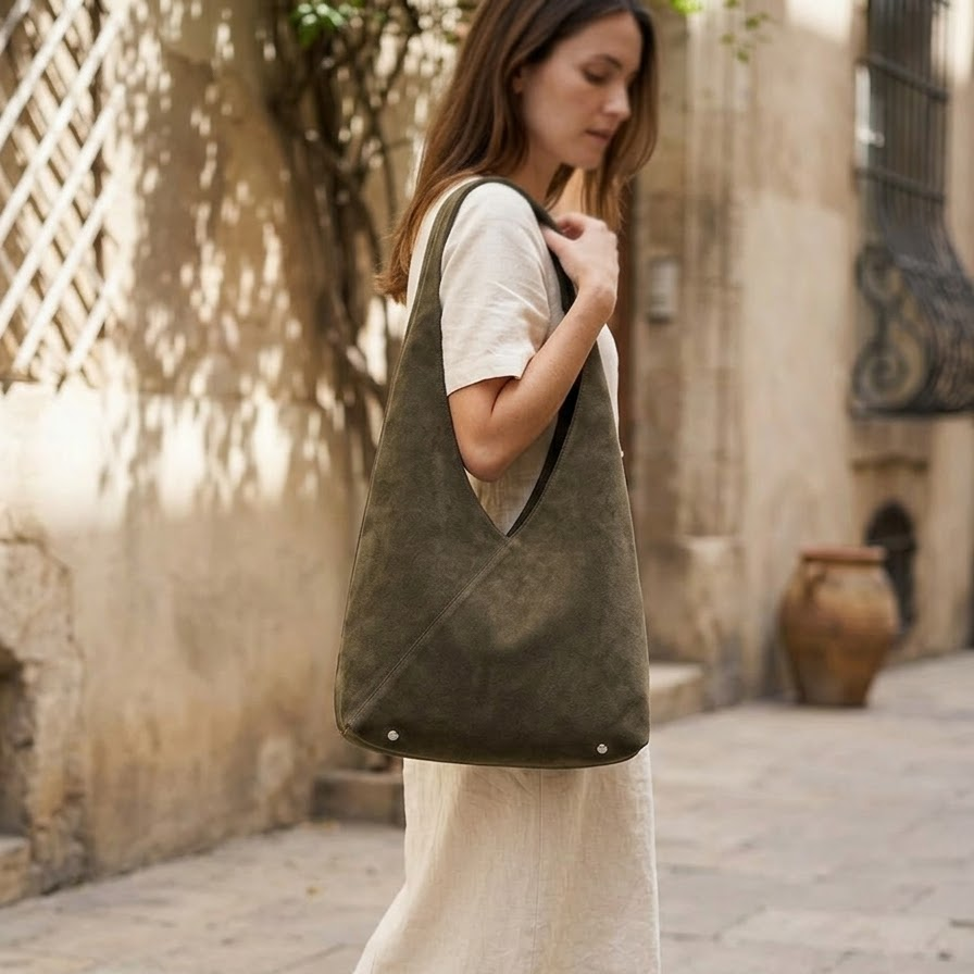 Olive Suede Hobo Bag